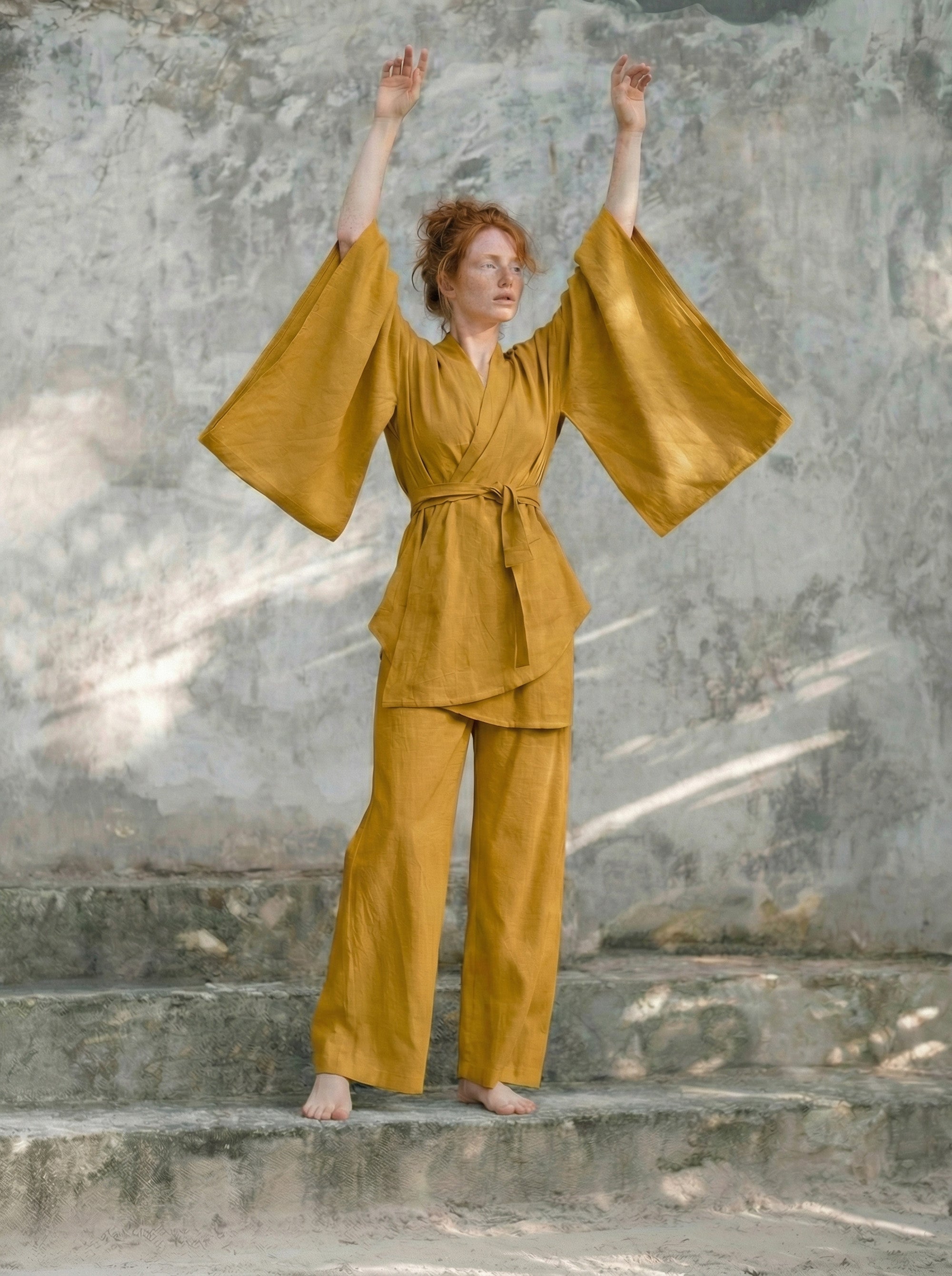 KAMI KETEN KİMONO & PANTOLON SET