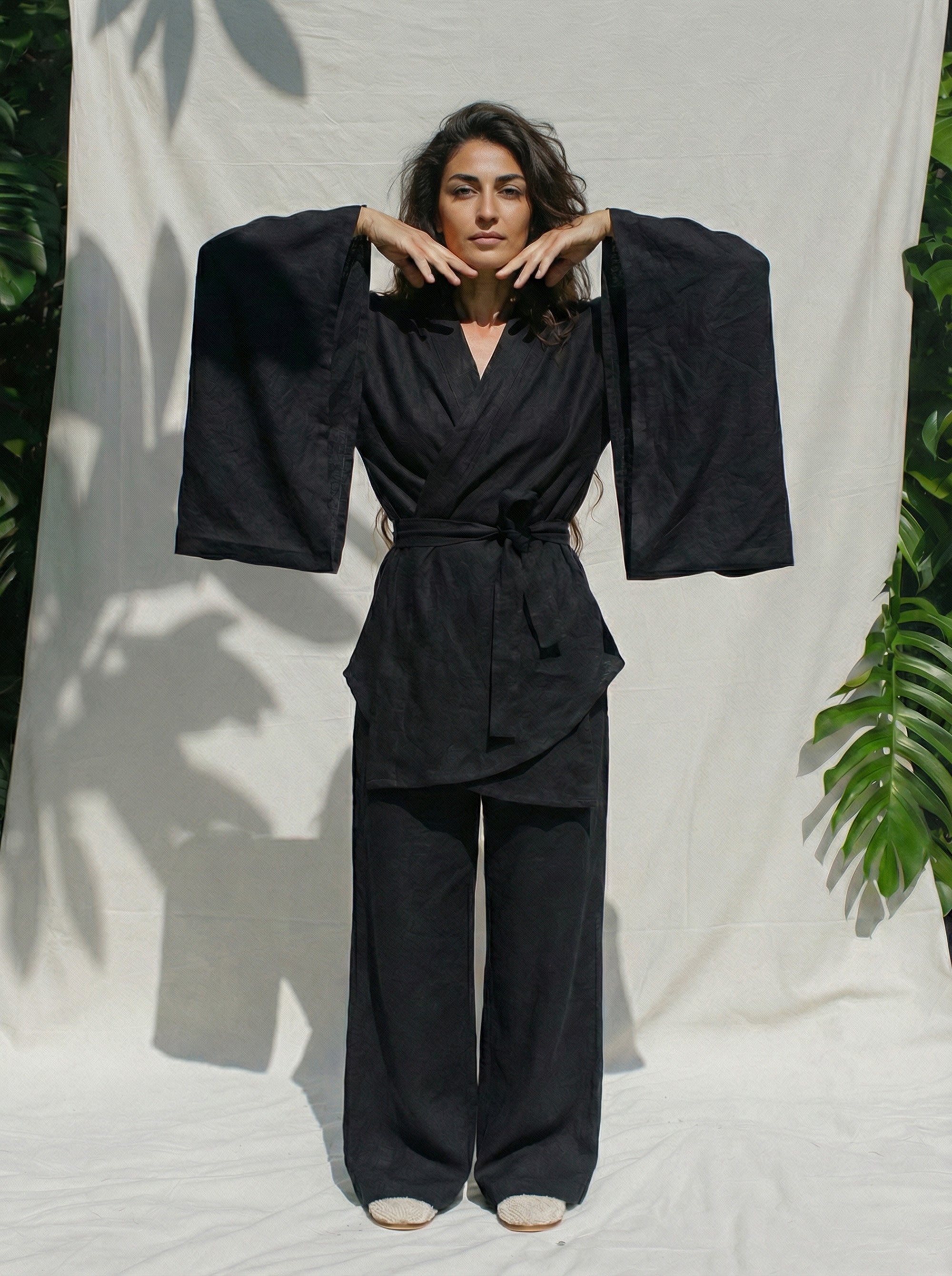 KAMI KETEN KİMONO & PANTOLON SET
