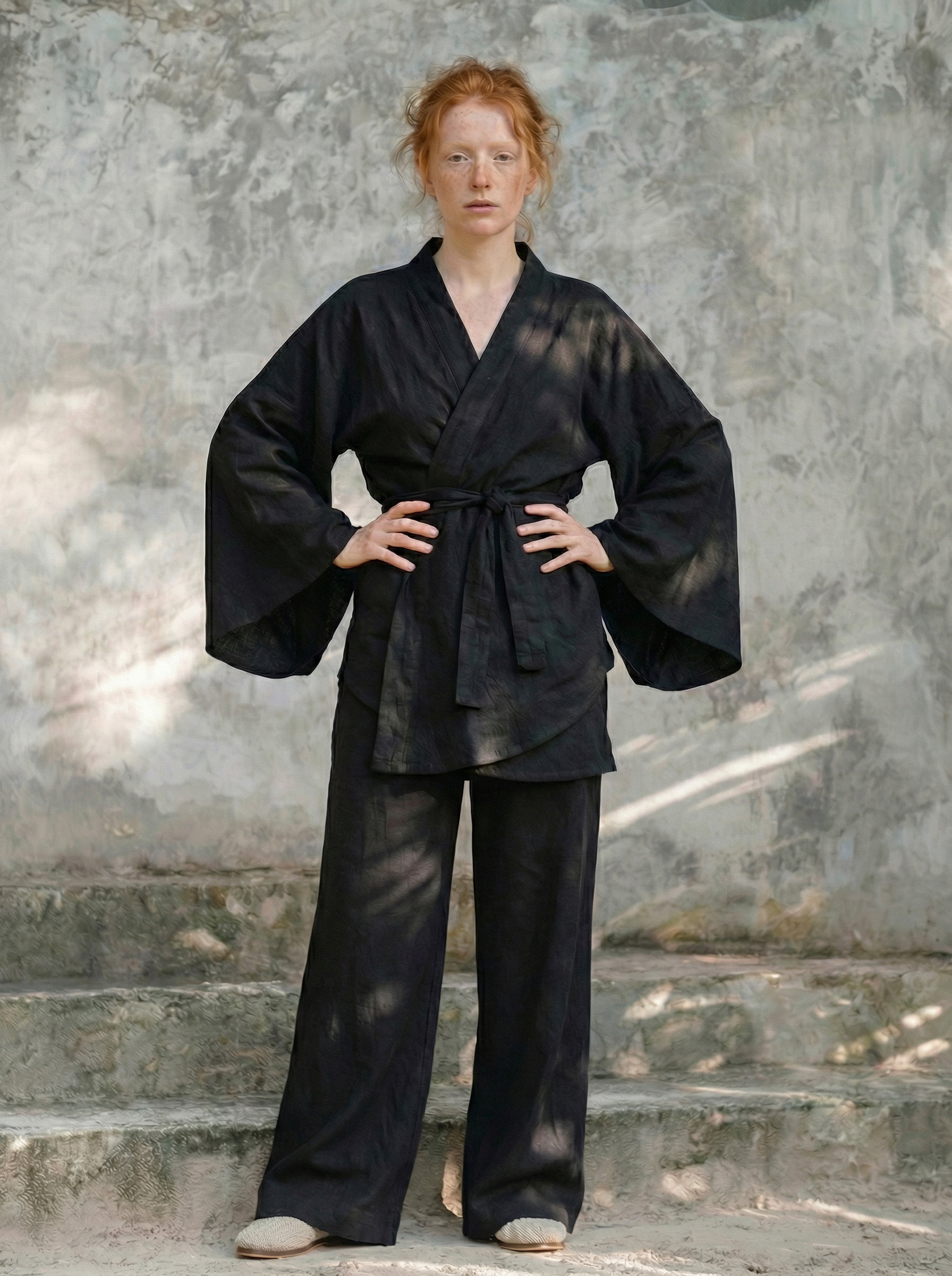 KAMI KETEN KİMONO & PANTOLON SET